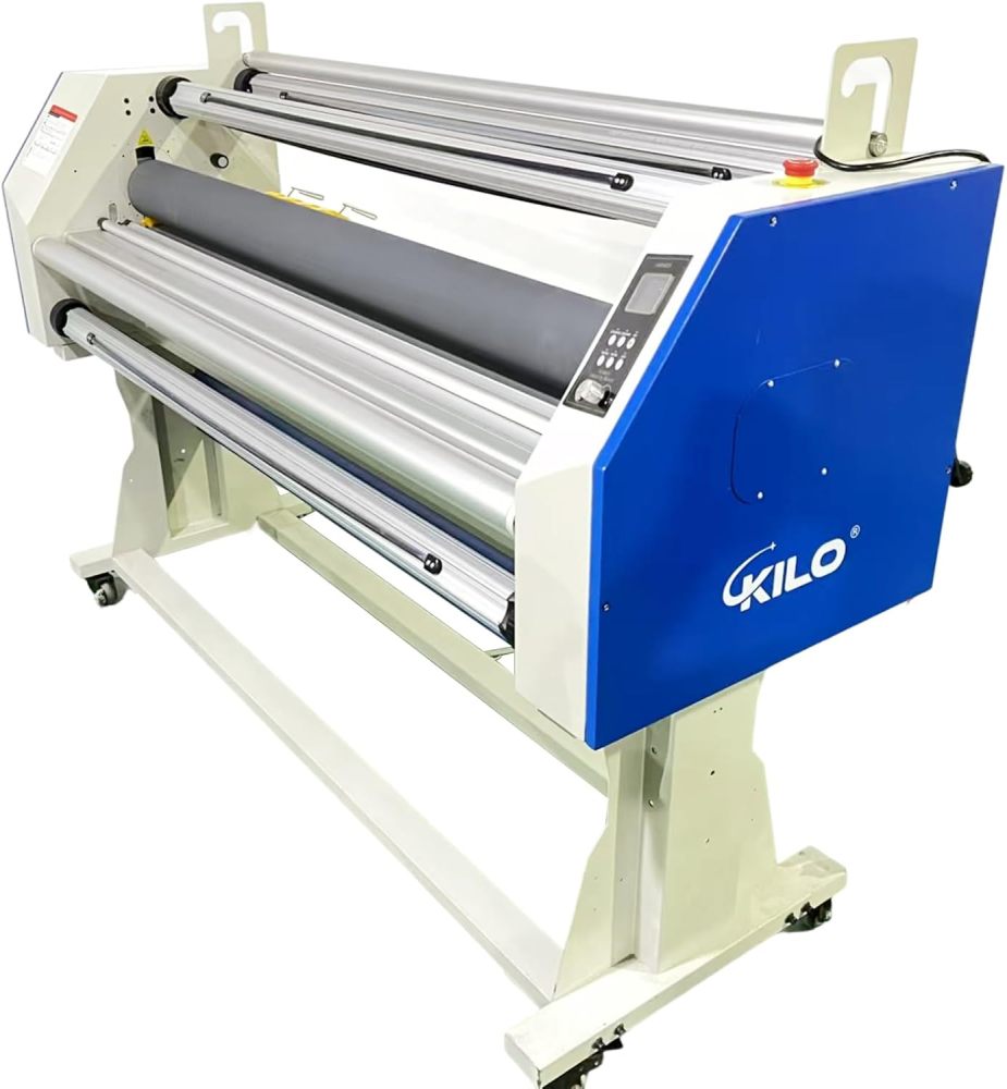 67 Inch Large Format Laminator: Wide Format Cold Laminating Machine with Heat Assist - Auto Commercial Laminator, Roll Laminating Equipment with 4 Trimmers (65 ft/min White+Blue)