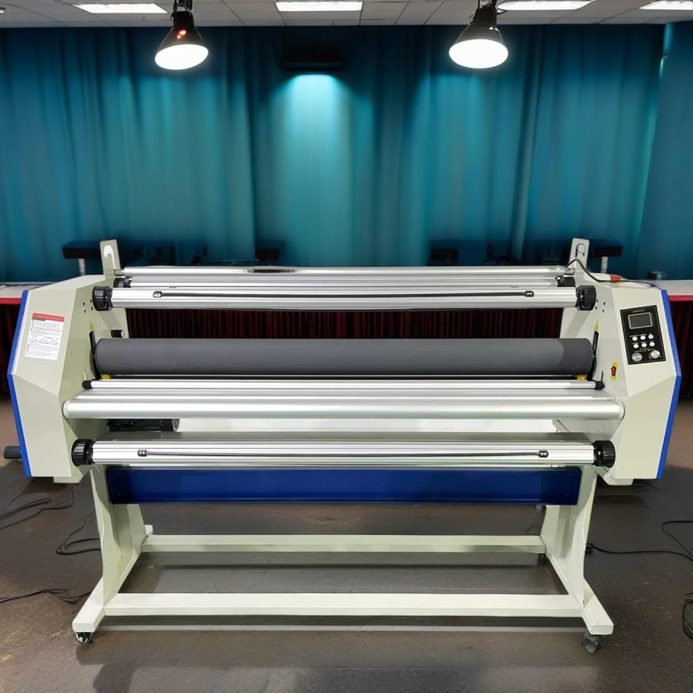 67 Inch Large Format Laminator: Wide Format Cold Laminating Machine with Heat Assist - Auto Commercial Laminator, Roll Laminating Equipment with 4 Trimmers (65 ft/min White+Blue)