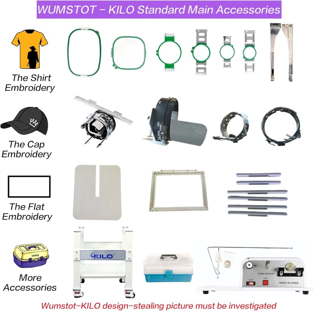 CH1501 Embroidery Machine 15 Needle: Commercial Digital Hat Embroidery Machine Kit with Stand - 13"x20" Embroidery Area 1200 SPM Max Speed, 10" Touch Screen, Wifi, USB for 3D Cap, Shirt and More