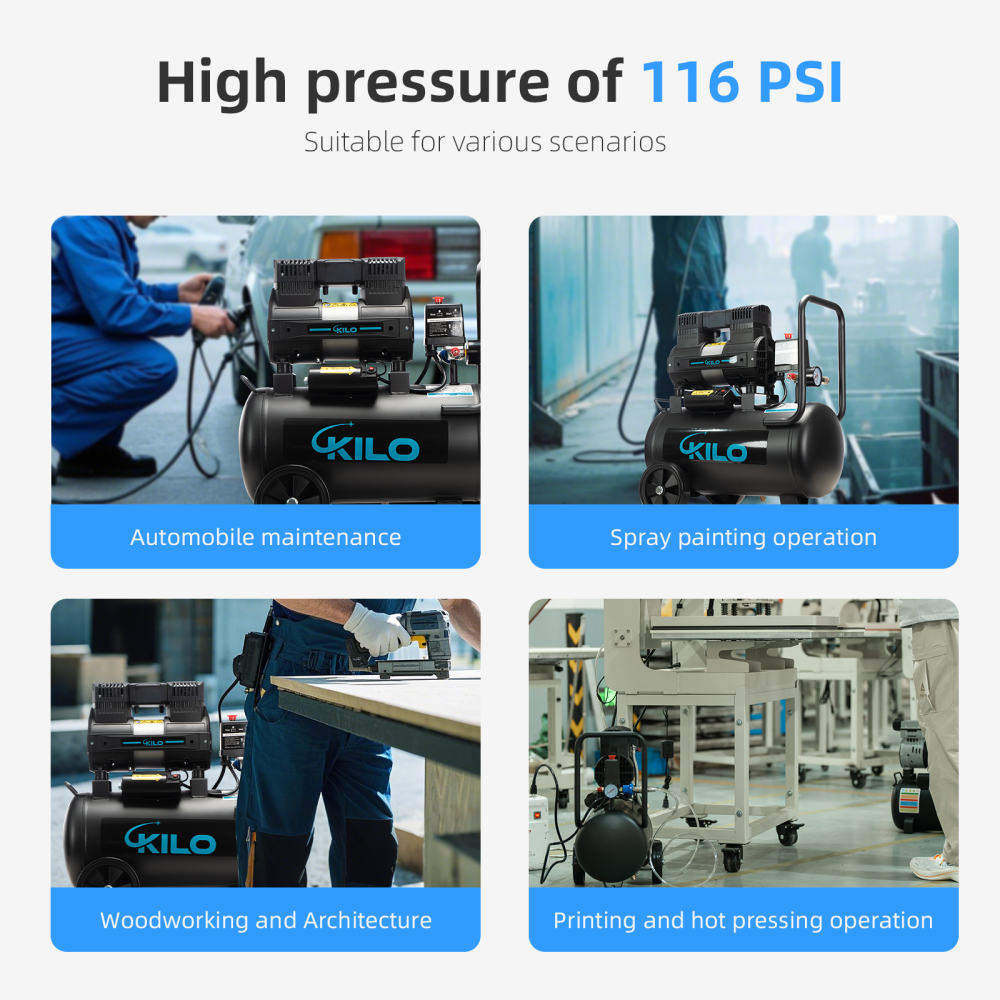 6.3 Gallon Ultra Quiet Air Compressor, 1.0HP, 116PSI Max Pressure, 65-66dB, Oil-Free, Portable Electric Air Compressor for WUMSTOT pneumatic Heat Press, Auto Repair, Tire Inflation, Spray Painting, Woodwork Nailing