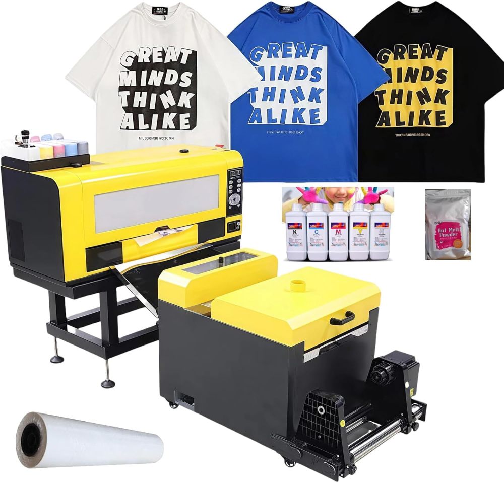 DTF Printer with Dual XP600 Heads A3 DTF Transfer Printer White Ink Circulation + Powder Shaking Machine T Shirt Printing Bundle Video Tech Support