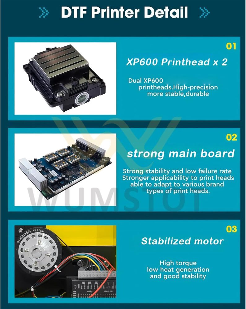 DTF Printer with Dual XP600 Heads A3 DTF Transfer Printer White Ink Circulation + Powder Shaking Machine T Shirt Printing Bundle Video Tech Support