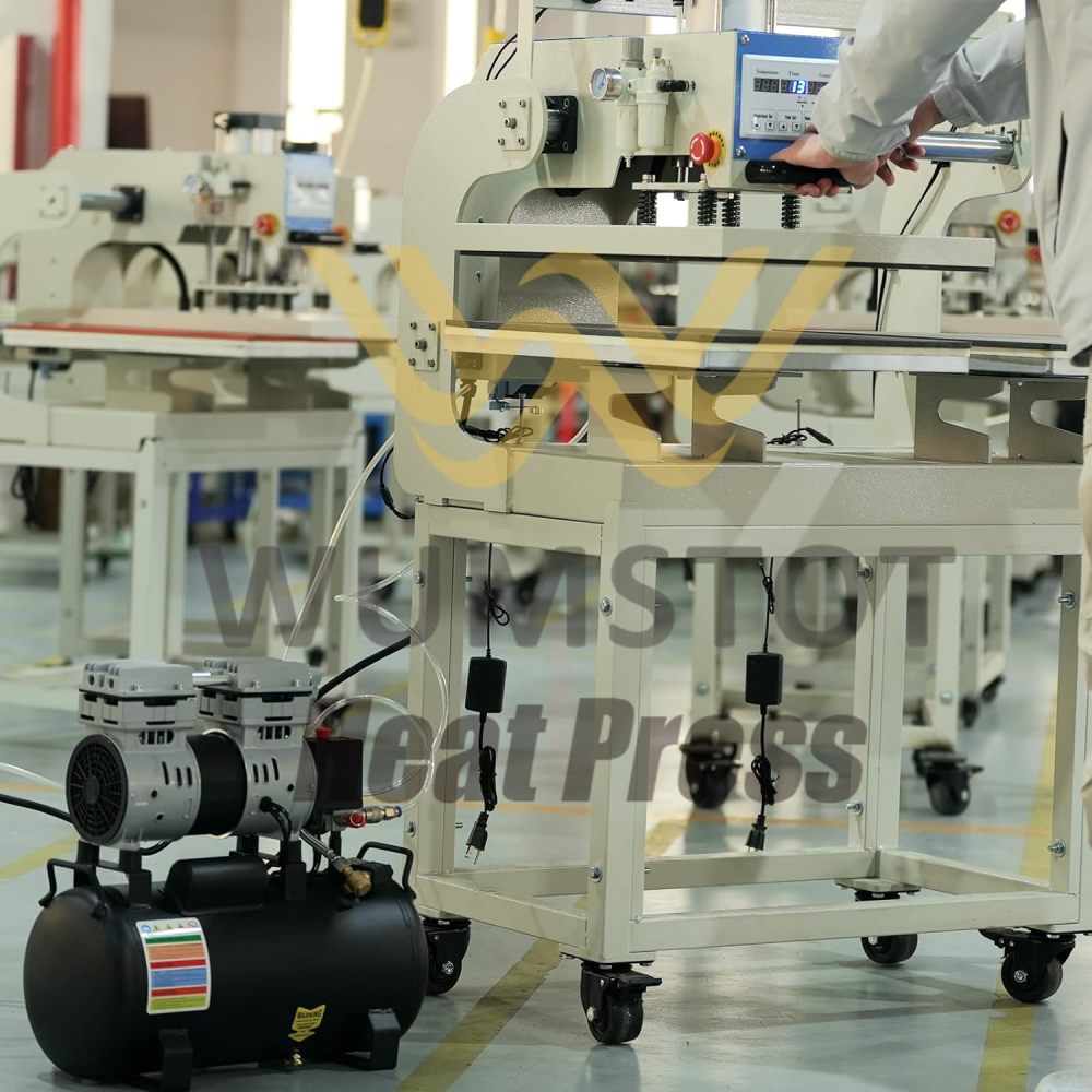 Professional 16x24 Pneumatic Dual Heat Press Machine with 6.3 Gal Air Compressor Kit (115 PSI, 75-80 dB) - Complete Bundle with Hoses & Fittings