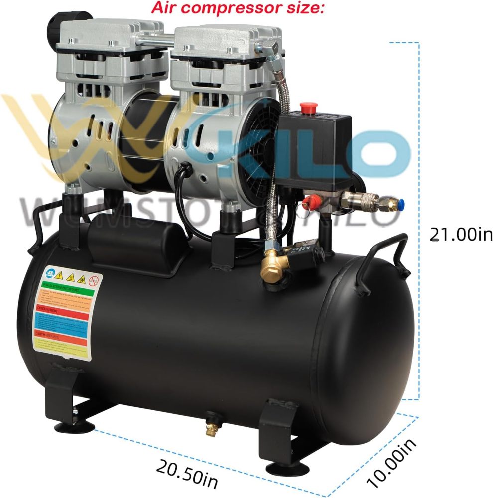 Professional 16x24 Pneumatic Dual Heat Press Machine with 6.3 Gal Air Compressor Kit (115 PSI, 75-80 dB) - Complete Bundle with Hoses & Fittings