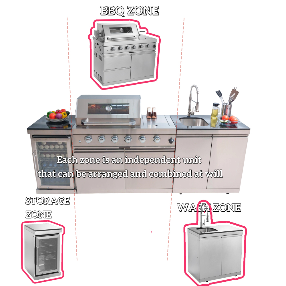 Outdoor Grill Islands 104" 4-Burner: 72000 BTU Outdoor bbq Island with Refrigerator Rotisserie kit Stainless steel Sink and Storage | Easy Setup