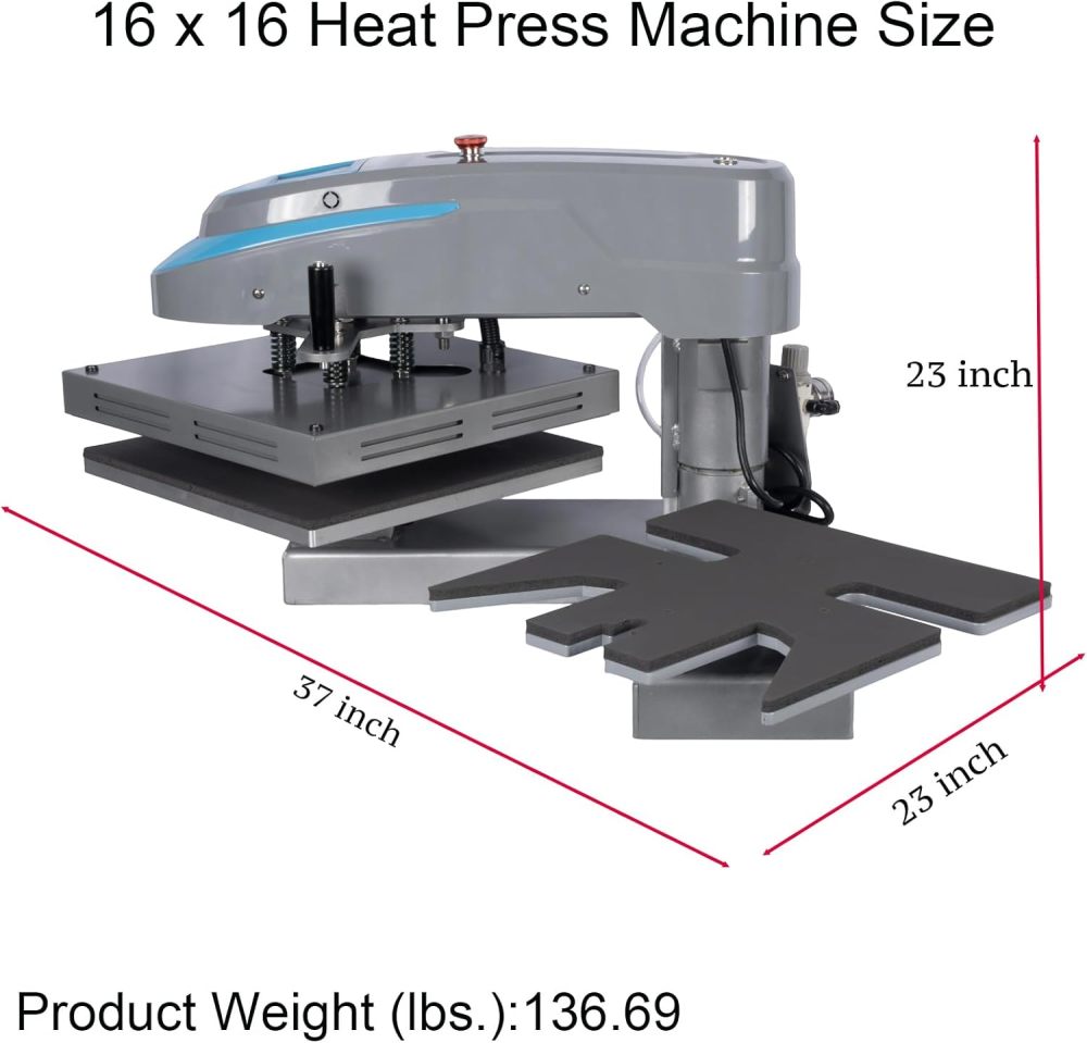 Heat Press Machine 16x16 Pneumatic Dual Swing Transfer: Double Station T-Shirt Press Machine with Digital Auto Pressure for Sublimation Vinyl DTF Commercial Business 110V for T-Shirt/Shoes