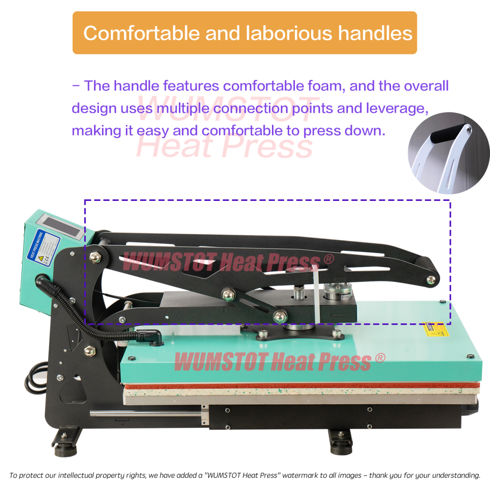 WUMSTOT Heat Press Machine for T-Shirts: 16x24 Auto Open Semi-Automatic DTF Heat Press with Slide-Out Base, Clamshell Design, 110V, 2000W, for Mouse Pad Ceramics, Bags, Cushion and More