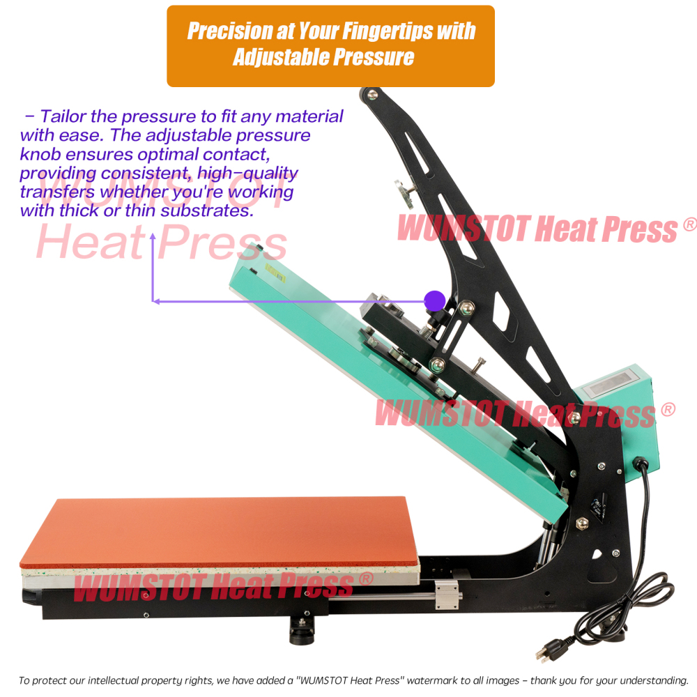WUMSTOT Heat Press Machine for T-Shirts: 16x24 Auto Open Semi-Automatic DTF Heat Press with Slide-Out Base, Clamshell Design, 110V, 2000W, for Mouse Pad Ceramics, Bags, Cushion and More