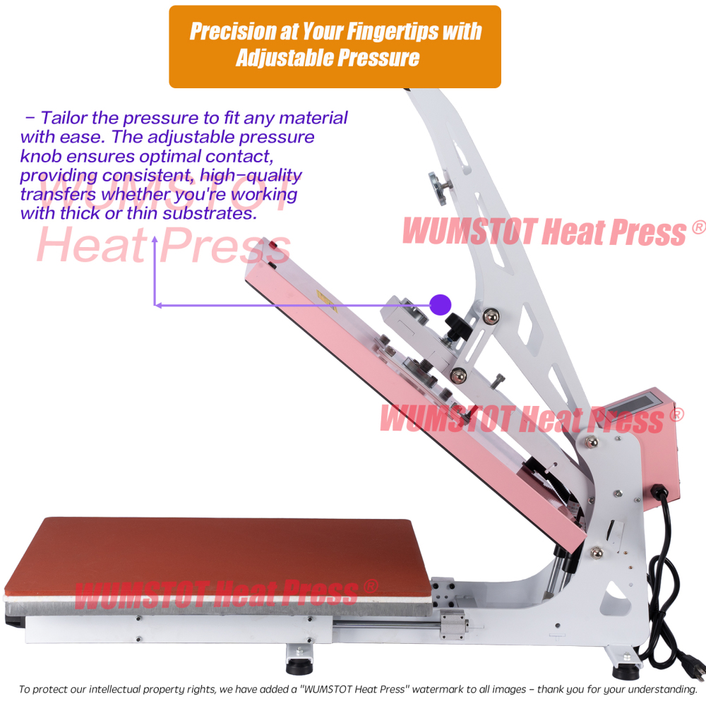 WUMSTOT Heat Press Machine for T-Shirts: 16x24 Auto Open Semi-Automatic DTF Heat Press with Slide-Out Base, Clamshell Design, 110V, 2000W, for Mouse Pad Ceramics, Bags, Cushion and More