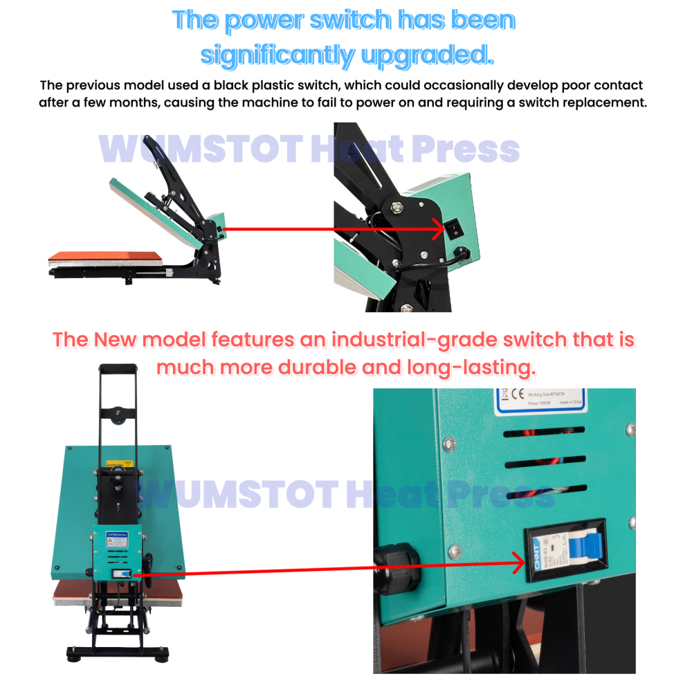 WUMSTOT Heat Press Machine for T-Shirts: 16x24 Auto Open Semi-Automatic DTF Heat Press with Slide-Out Base, Clamshell Design, 110V, 2000W, for Mouse Pad Ceramics, Bags, Cushion and More