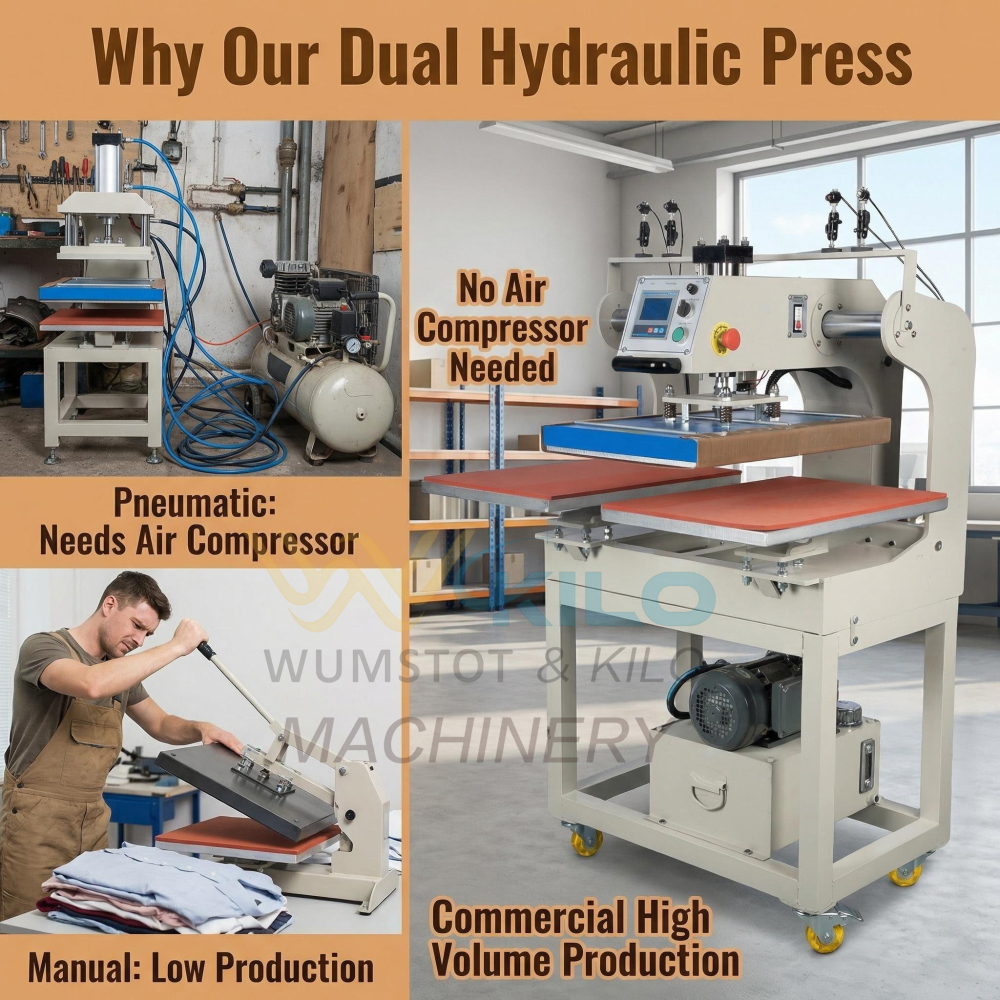 16x24 Dual Hydraulic Heat Press Machine, Commercial Shirt Press with Moving Head, No Air Compressor Needed, for High-Volume DTF Printing Apparel Production