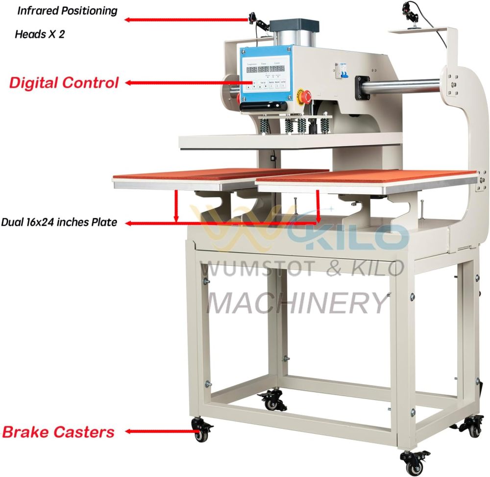 16x24 Pneumatic Dual Heat Press Machine Auto Sliding & Up-Open - Industrial Heat Transfer Double Station Automatic Press with Infrared Positioning for T-Shirt Sublimation Printing