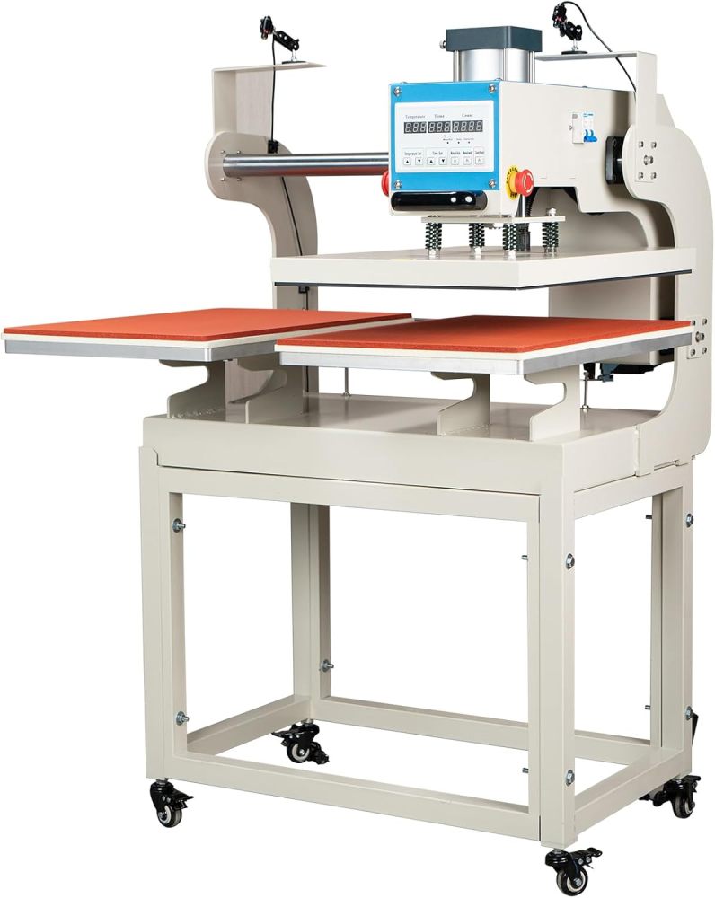 16x24 Pneumatic Dual Heat Press Machine Auto Sliding & Up-Open - Industrial Heat Transfer Double Station Automatic Press with Infrared Positioning for T-Shirt Sublimation Printing