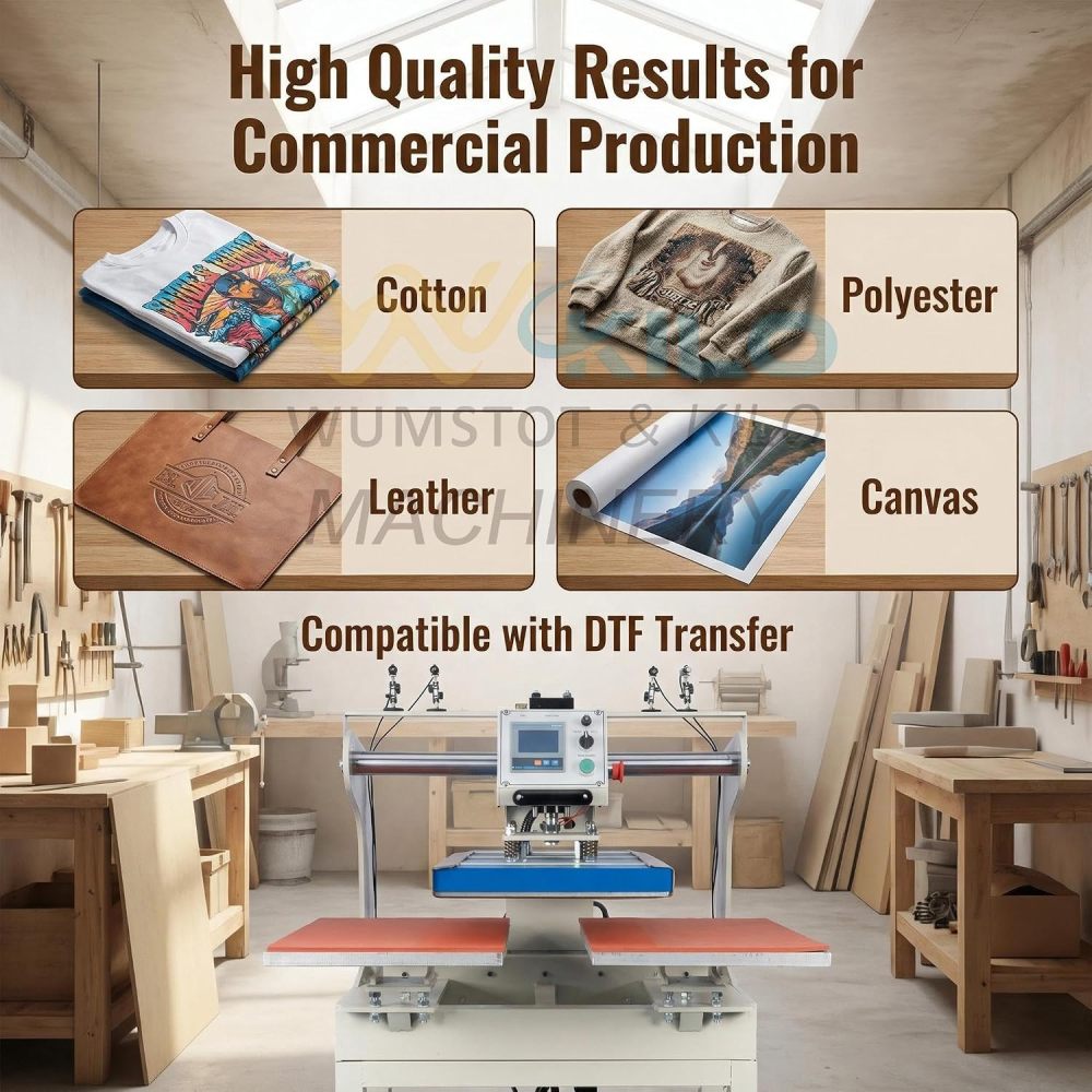 16x24 Dual Hydraulic Heat Press Machine, Commercial Shirt Press with Moving Head, No Air Compressor Needed, for High-Volume DTF Printing Apparel Production