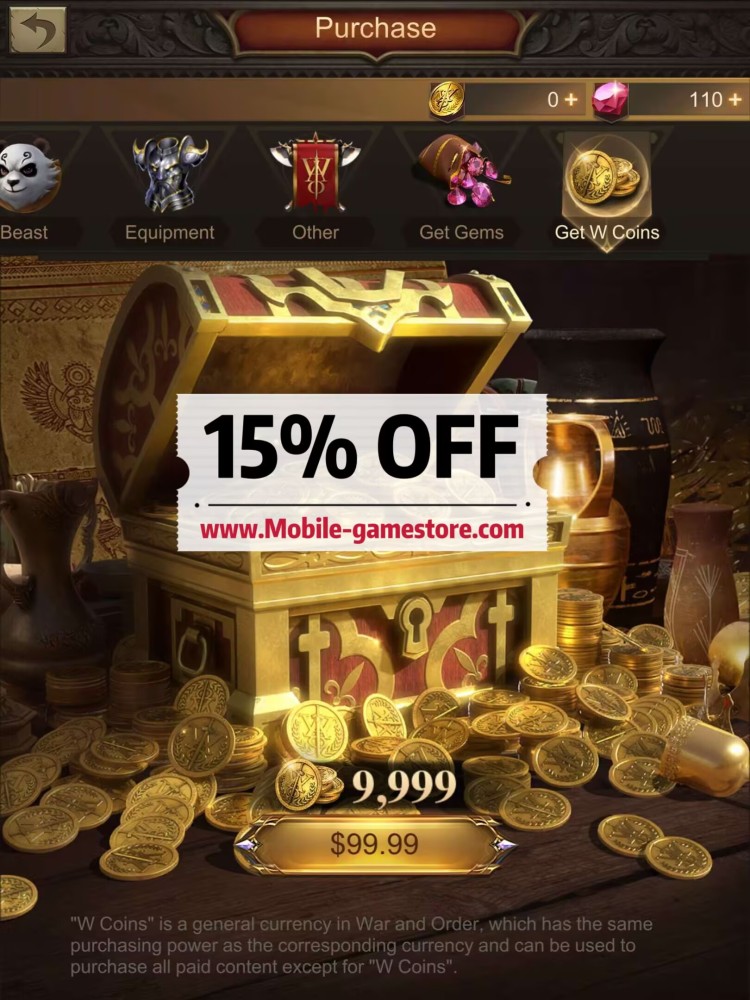 top up War and Order 9999 coins