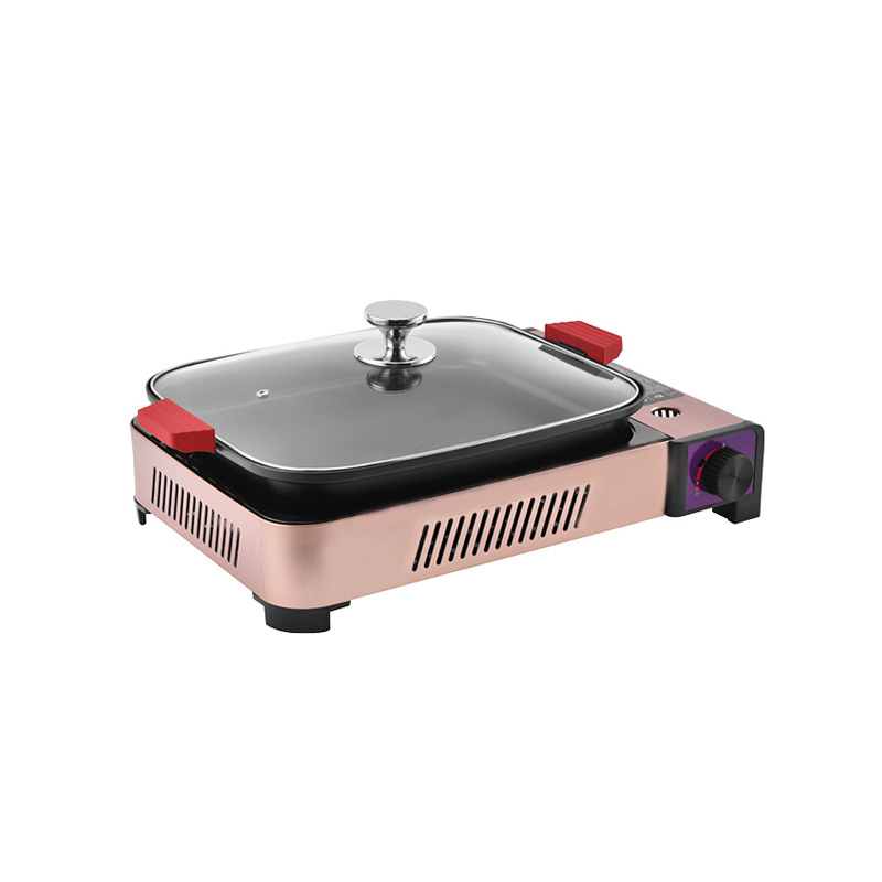 Multifunctional Aluminum Outdoor 2-In-1 Camping Barbecue Gas Stove Frying and Baking Dual Purpose With Grill Pan