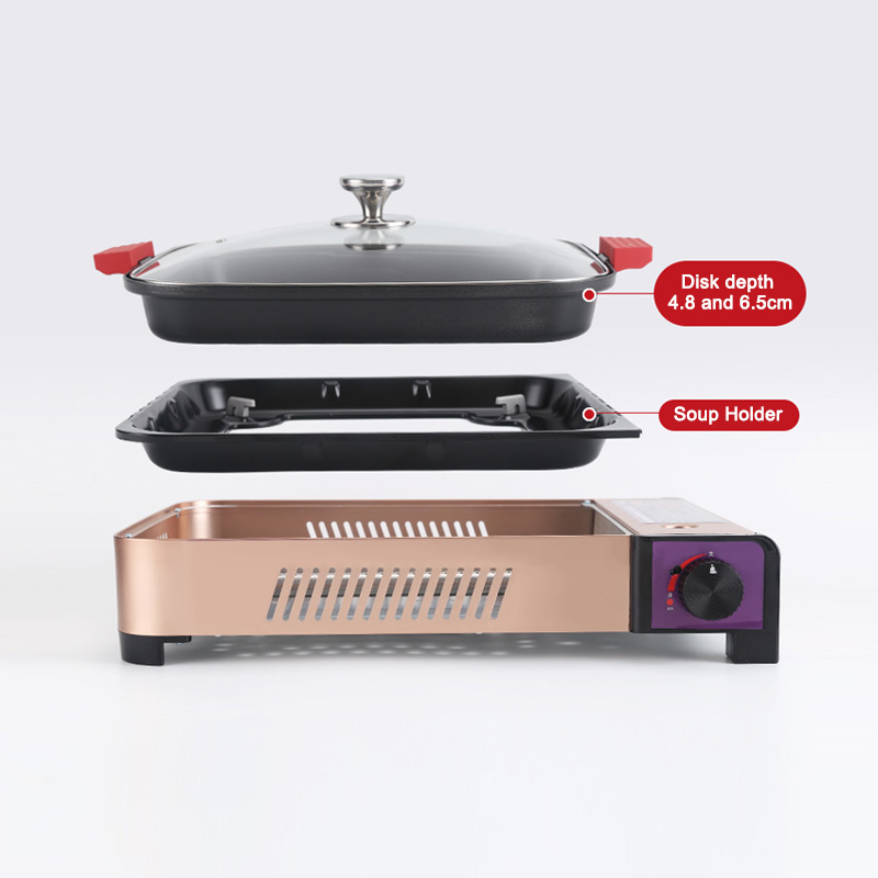 Multifunctional Aluminum Outdoor 2-In-1 Camping Barbecue Gas Stove Frying and Baking Dual Purpose With Grill Pan