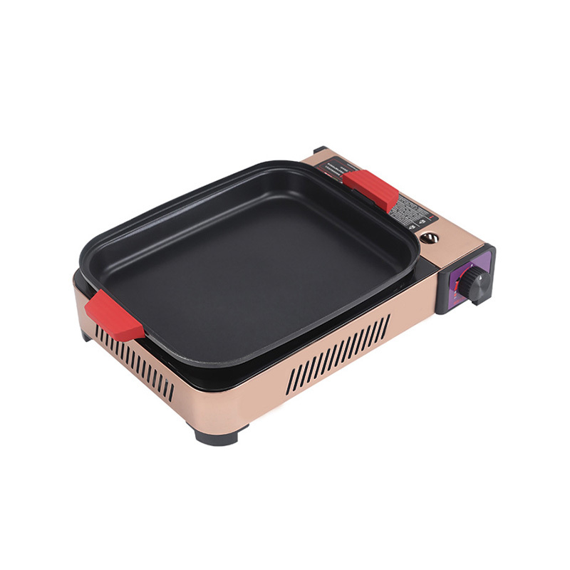 Multifunctional Aluminum Outdoor 2-In-1 Camping Barbecue Gas Stove Frying and Baking Dual Purpose With Grill Pan