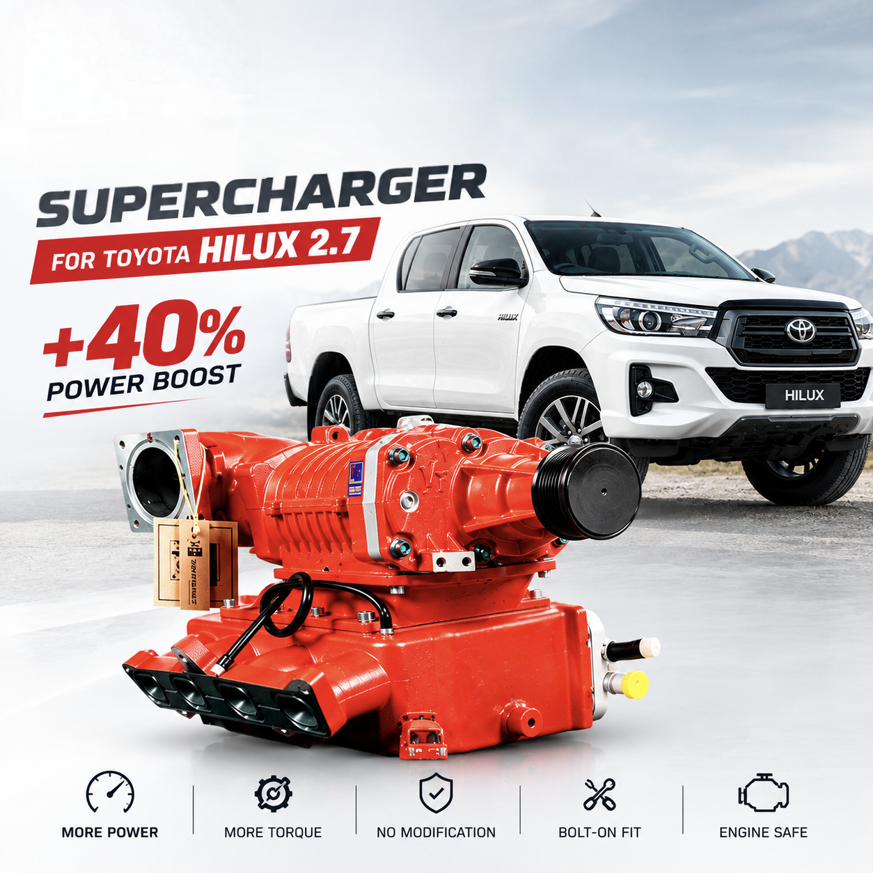 Toyota Hilux 2.7L 2TR-FE VT Supercharger Kit – Bolt-On Performance Upgrade
