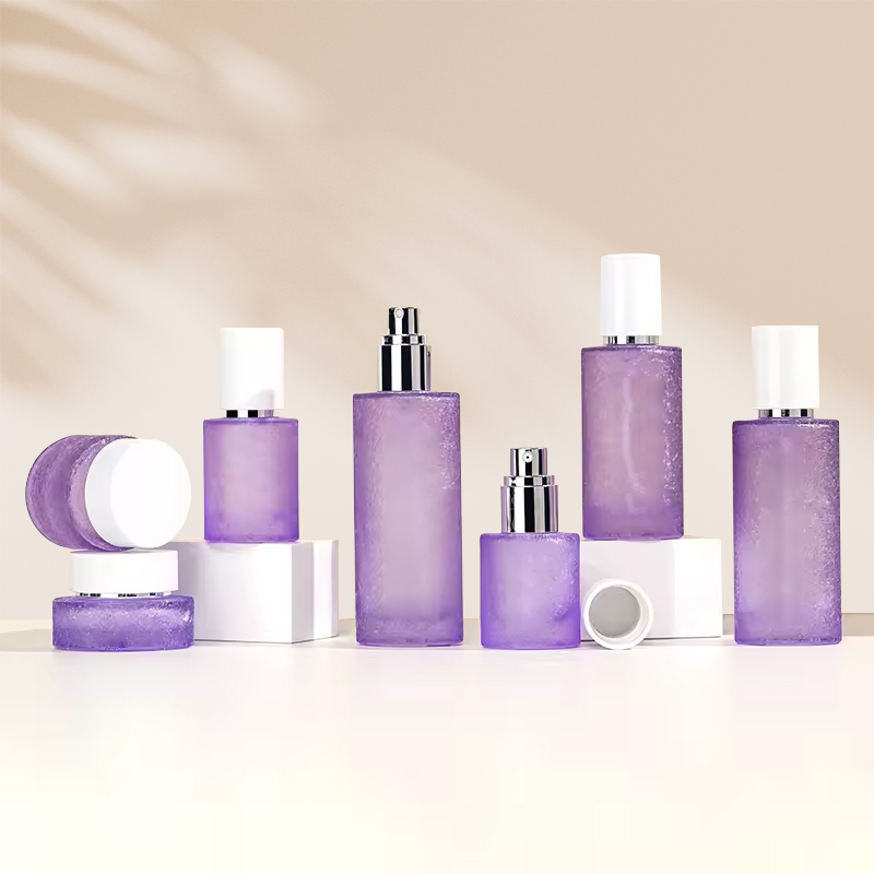 Purple Frost Pattern on Glass Cosmetic Bottle