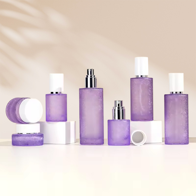 Purple Frost Pattern on Glass Cosmetic Bottle