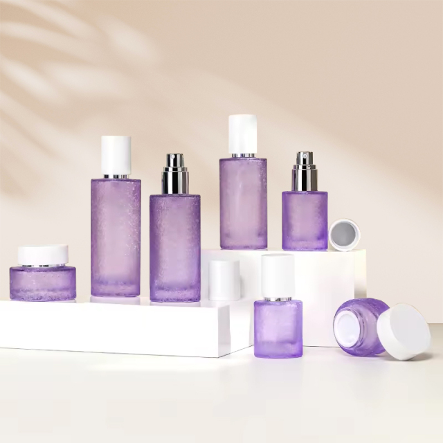 Purple Frost Pattern on Glass Cosmetic Bottle