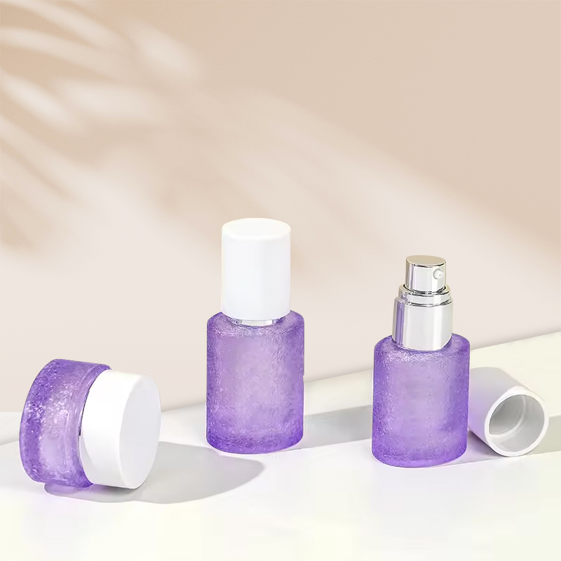 Purple Frost Pattern on Glass Cosmetic Bottle