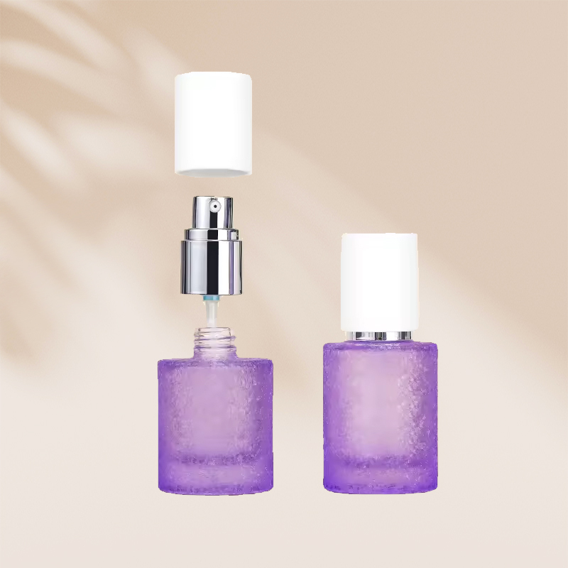 Purple Frost Pattern on Glass Cosmetic Bottle