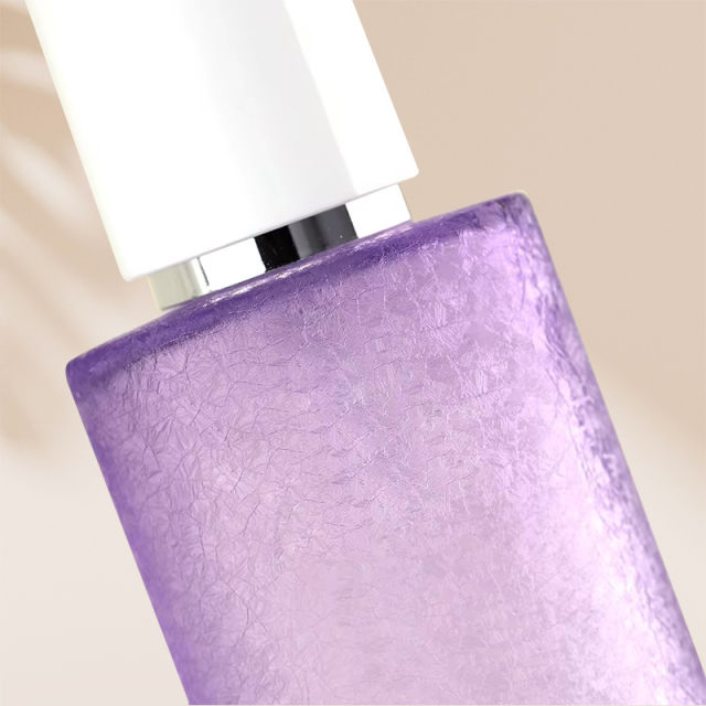 Purple Frost Pattern on Glass Cosmetic Bottle