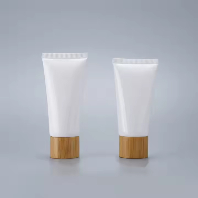 empty hand cream tube plastic cream tube packaging with bamboo cap