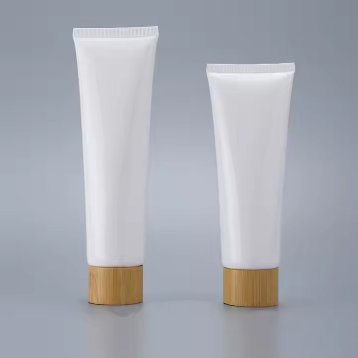 empty hand cream tube plastic cream tube packaging with bamboo cap