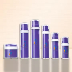 Purple replaceable airless bottle and cream jar set