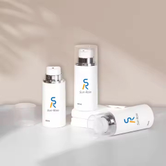 All white plastic airless cream packaging bottle with silver head pump