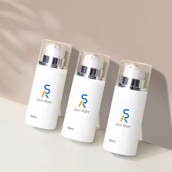 All white plastic airless cream packaging bottle with silver head pump