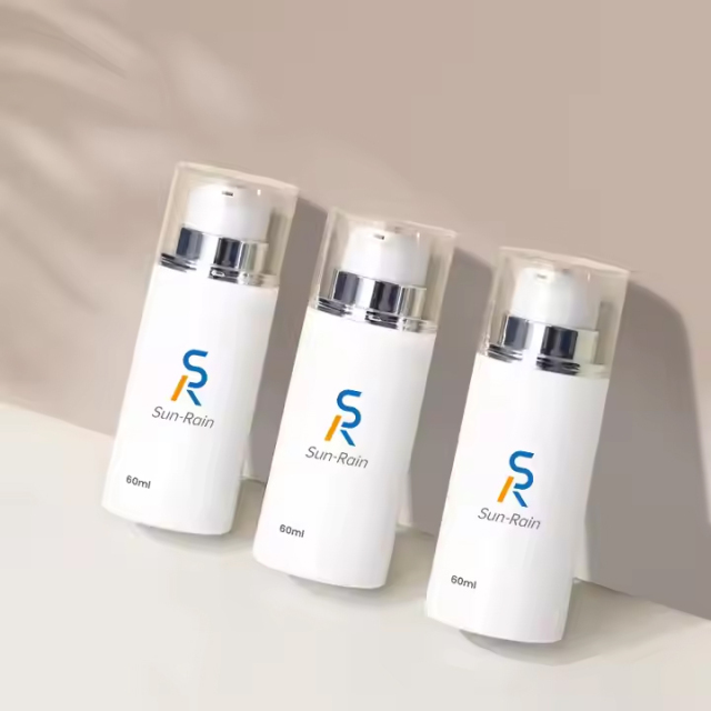 All white plastic airless cream packaging bottle with silver head pump