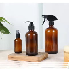 Amber Boston Glass Bottle For Cosmetics Packaging