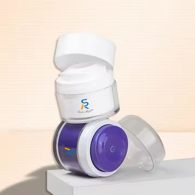 Purple replaceable airless bottle and cream jar set