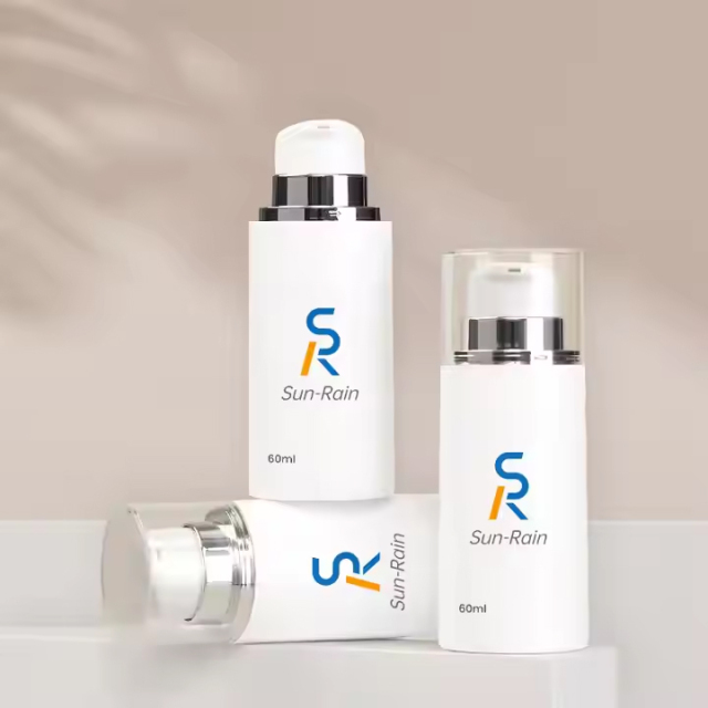 All white plastic airless cream packaging bottle with silver head pump