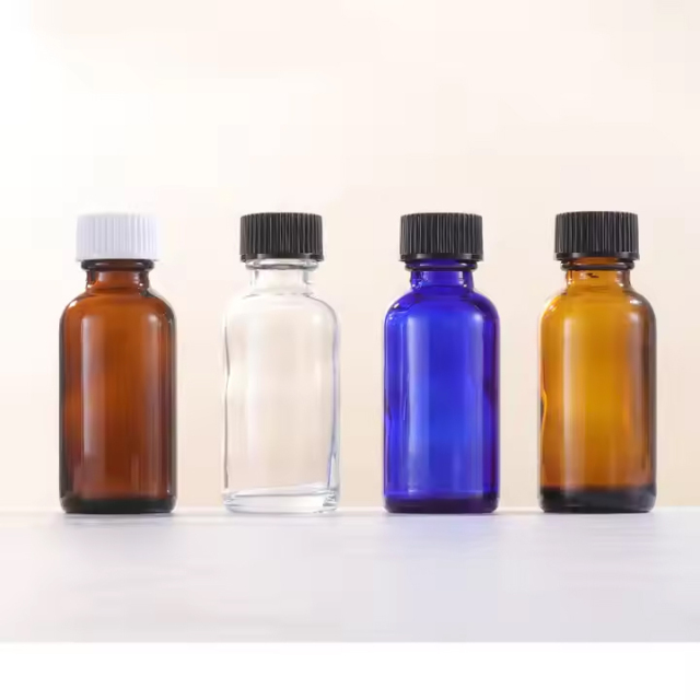 Amber Boston Glass Bottle For Cosmetics Packaging