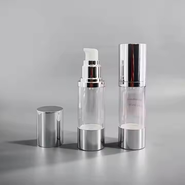 15ml 30ml 50ml airless cosmetic containers silver airless bottle