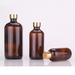 Amber Boston Glass Bottle For Cosmetics Packaging