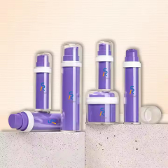 Purple replaceable airless bottle and cream jar set