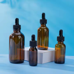 Amber Boston Glass Bottle For Cosmetics Packaging