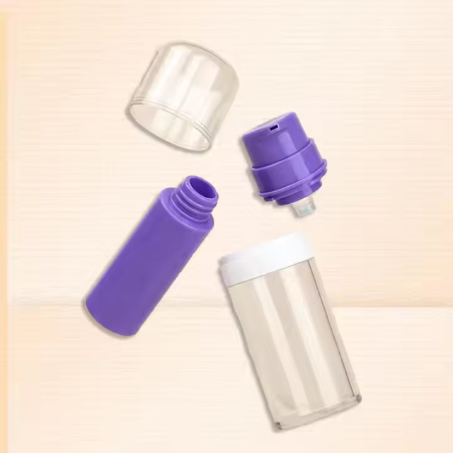 Purple replaceable airless bottle and cream jar set