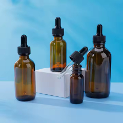 Amber Boston Glass Bottle For Cosmetics Packaging