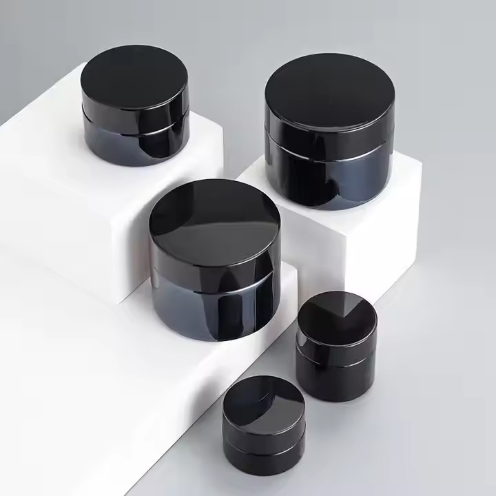 Face Cream Cosmetic Amber Glass Jar with Black Lid