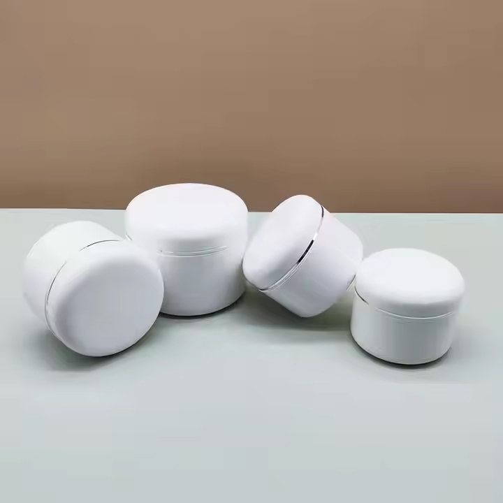 cosmetic glossy white double layer face cream PP plastic jar