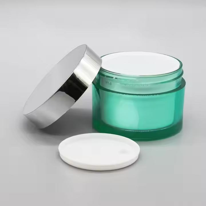empty plastic jar cosmetic packaging green cream jar