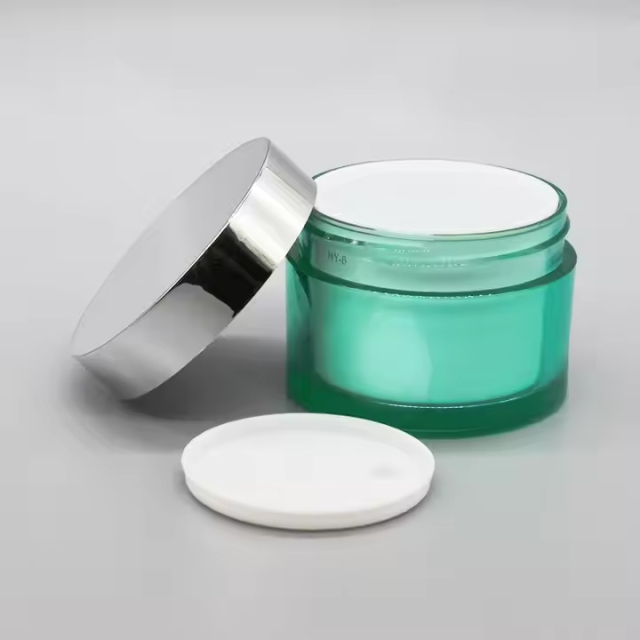 empty plastic jar cosmetic packaging green cream jar