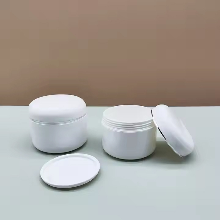 cosmetic glossy white double layer face cream PP plastic jar